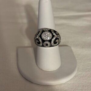 Beautiful Black with Crystals Ring (size 9) in Silver Tone for any occasion